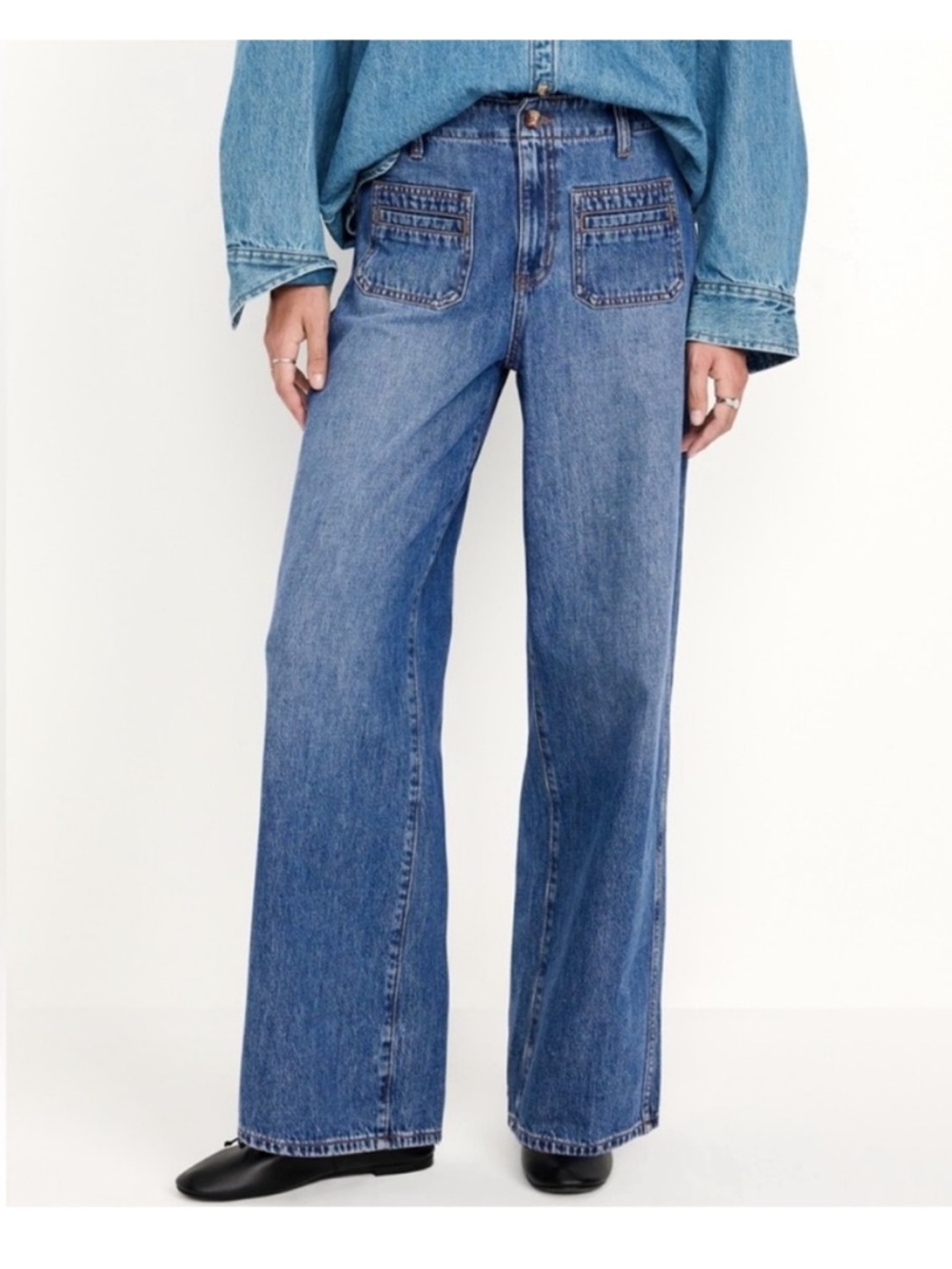 Old Navy High Rise Baggy Wide Leg Drapey Blue Denim Jeans Size 0 NWT